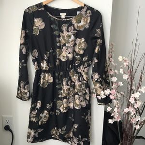 J. Crew Factory Tulip Hem Black Floral Dress